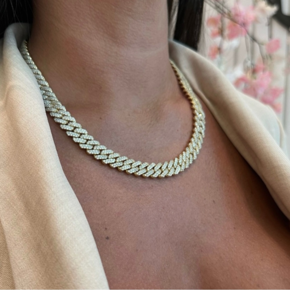 Womens Cuban Link Chain Iced Out Gold Miami Cuban Necklace With Diamond Bling